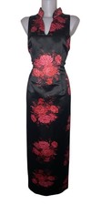 90s Y2k Womens Black Floral Beaded Asian Style Whimsigoth Fairy Maxi Dress Sz 14