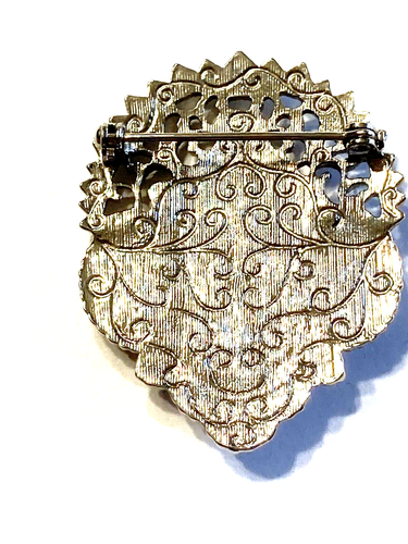 Art Deco Black Cabochon Silvertone Brooch Pin - Picture 2 of 2