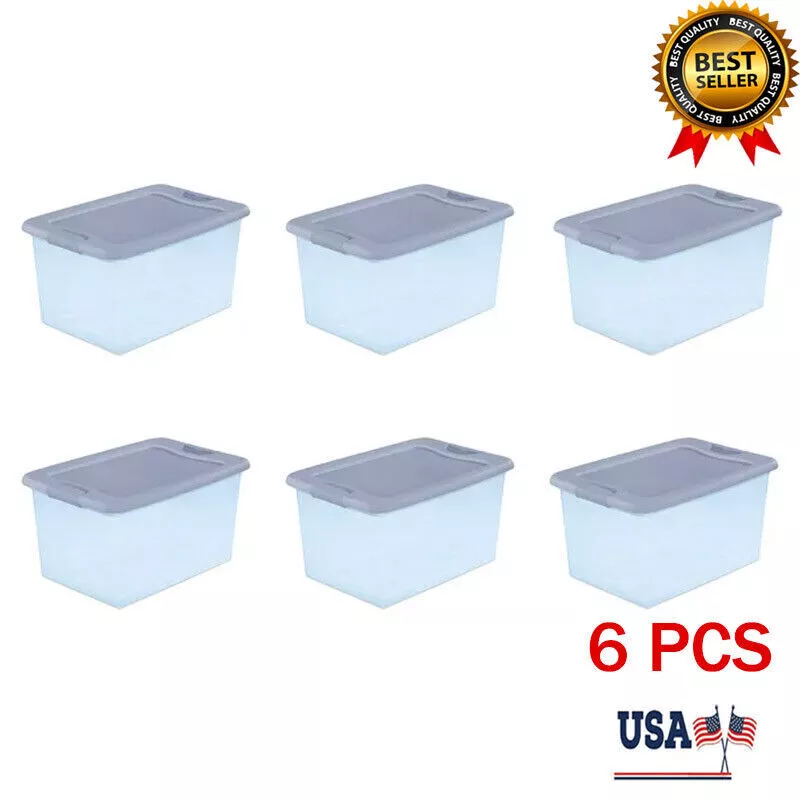 64 Qt 6PACK Plastic Tote Container Stackable Storage Bin w/ Latching Lid Box  US