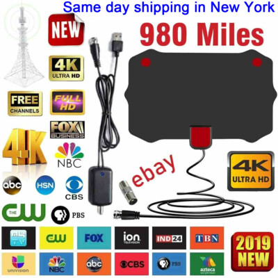 USA Flat HD Digital Indoor Amplified TV Antenna with Amplifier 800 Miles Range