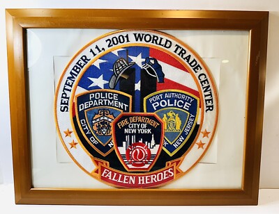 12'' LARGE FALLEN NYPD FDNY 9/11 FALLEN HEROES WTC FRAMED WALL HANG 18''x14.5''