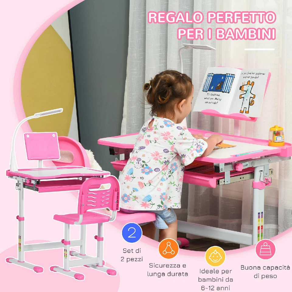 DecHome Banco Scuola con Sedia Regolabile in Acciaio 062PK3 - Immagine 3 di 4