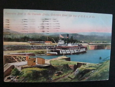 Excursion Boat In The Cascade Locks Colombia River 1910
