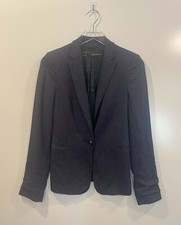 Zara Navy Blue White Polka Dot Lined Blazer Jacket Career Womens Size XS E 