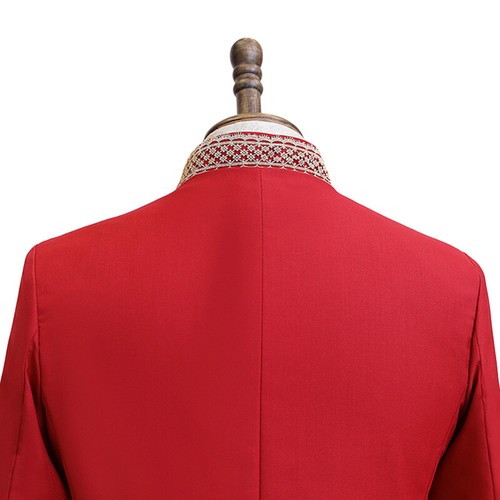 Men's Open Front Suit Blazer Stand Collar Tuxedo Jacket Coat Vintage Style Red - Picture 8 of 9