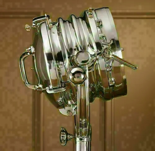 Vintage Industrie Stehlampe Hollywood Chrom Maritim Suchstrahler Leuchte Stativ - Bild 2 von 6