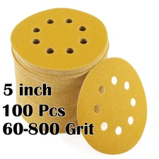 100 PACK 5" Sanding Discs 40 60 80 120 180 220 320 Grit Hook and Loop Sandpaper