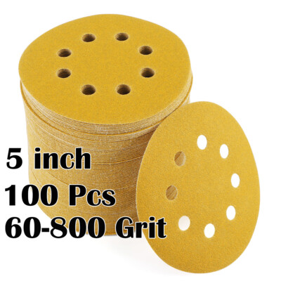 100 PACK 5'' Sanding Discs 40 60 80 120 180 220 320 Grit Hook and Loop Sandpaper