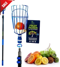12-Foot Farm Fruit Picker With Basket (20+ Foot Reach) Telescoping Fruit Catcher
