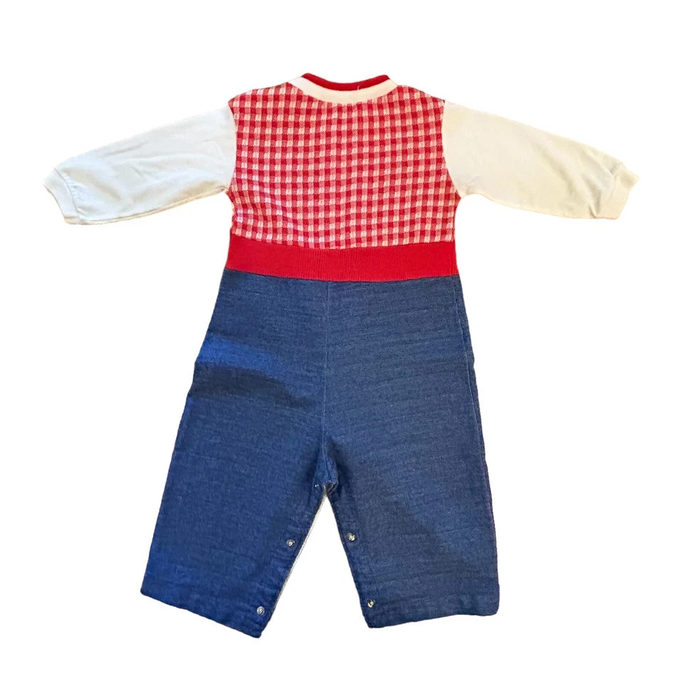 Mameluco Jumper Vintage Health-Tex One Piece Rojo Blanco Azul Años 70 80 EE. UU. 24 Meses Foto 3 de 4