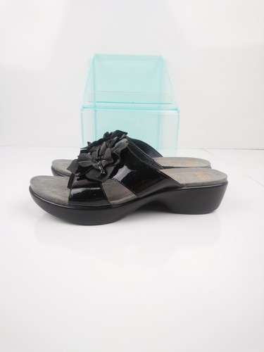 Dansko Black Patent Leather Flower Wedge Slip On Sandals Women's 37 / US 6.5 - 7 - Picture 6 of 8