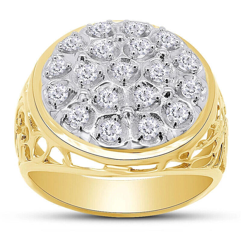 Anillo redondo de plata de ley con motivo de filigrana de racimo de Kentucky de 1 quilate de moissanita para hombre