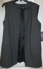 Focus 2000 Women's Long Open Front Vest Jacket, Gray / Black, Size 6, Nwt