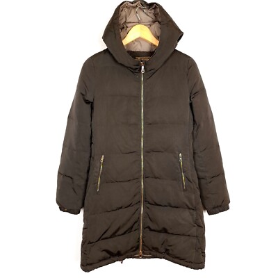 MASSIMO DUTTI Damen Puffer Jacke Gr. S Kapuze Thermo Daunenfüllung Braun