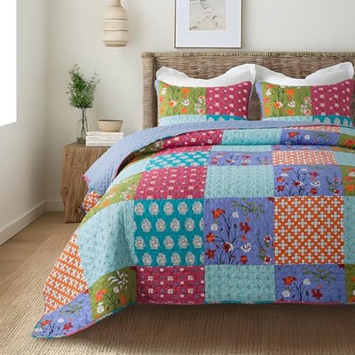  3-Piece Quilt Set   Size with 2 Shams, Summer Lightweight Queen All is Bright