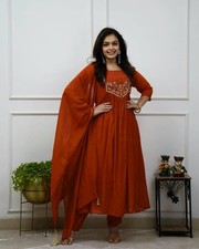 Women Embroidered Anarkali Kurta Set Dupatta IndianDressBollywood Wear S TO 3XL