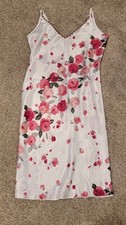 Womens California Dynasty Silky Roses Red White Slip Nightgown Lingerie L