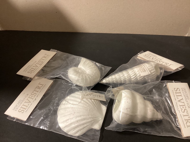 Vintage Silvestri bone china seashell ornaments set of 4