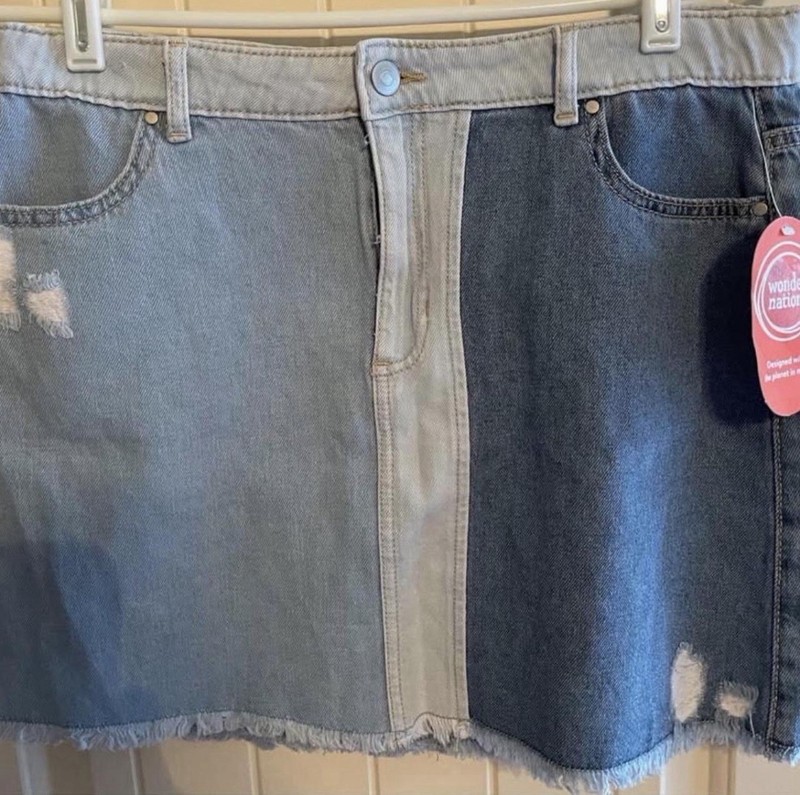 Wonder Nation Girls XXL Colorblock Denim Mini Skirt Distressed Pockets