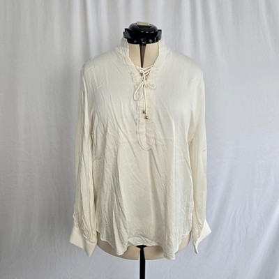 Chico's Silky Soft Blouse Women's 16 - 18 Off White Lace Up V-Neck Long Sleeve