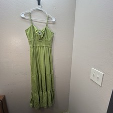 Jessica Simpson Green Cutout Front Tiered Maxi Dress Smocked Boho Size Large