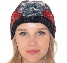 Womens Winter Headband Ear Warmer Pom Pom Chunky Knit Recycled Silk Fleece Lined