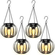 4X Solar Powered Lantern Lights LED Waterproof Hanging Outdoor Garden Lamp Decor