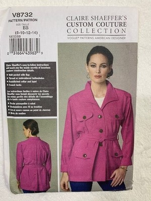 Vogue 8732 Claire Shaeffer Custom Couture Belted Jacket UNCUT OOP Sz 8 14