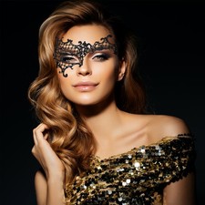 Women Lace Masquerade Mask Adjustable Venetian Lace Mask for Christmas Halloween