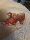 Vintage Fenton Glass Shoe Cat Head Pink Drapery Style Glass Slipper Shoe