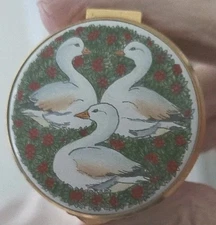 Staffordshire Enamel 1990 1990 Trinket Pill Box Ltd Ed Swans Handpainted England