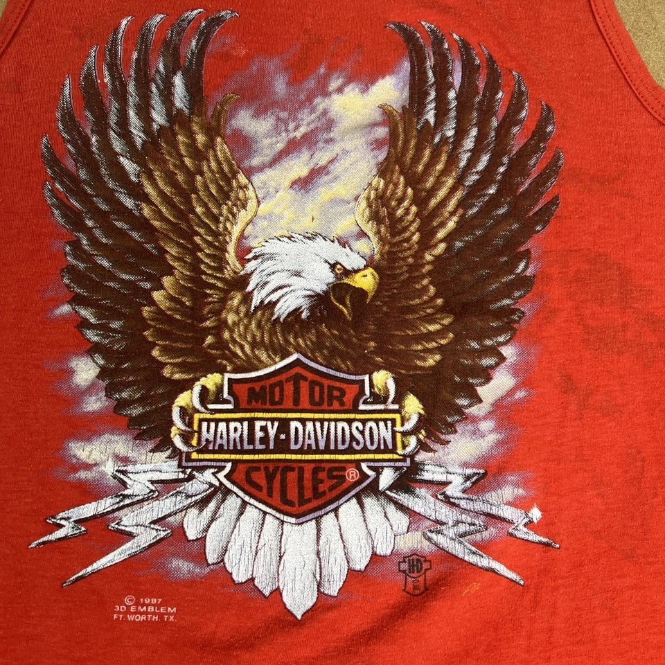 Camiseta sin mangas Harley-Davidson 1987 vintage | emblema 3D | gráfico Eagle | talla S/M Foto 2 de 4