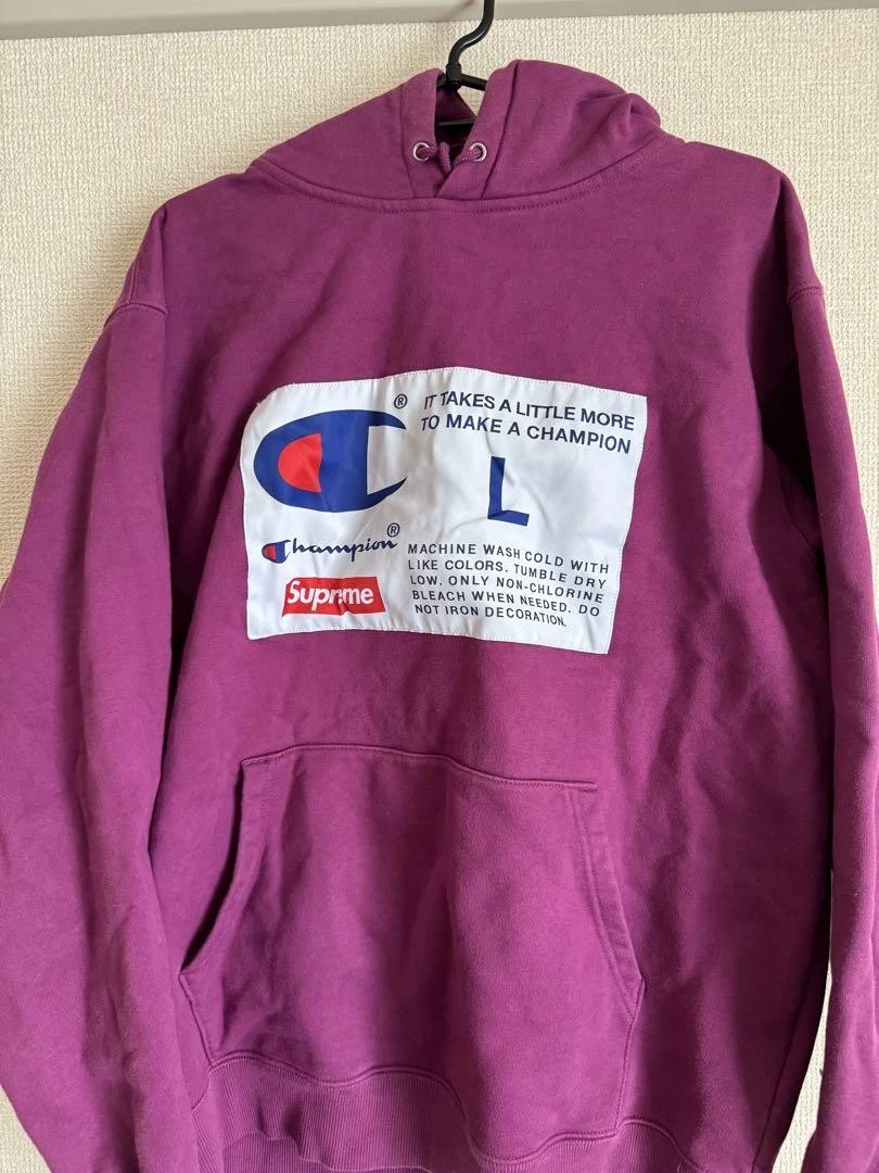 Sweat à capuche homme Supreme L Champion violet iconique streetwear rare occasion limitée
