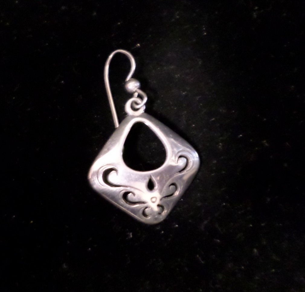 Sterling Silver Unique Diamond Pattern Earrings - image 3