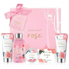 Bath and Body Gift Set for Women, 5 Pcs Rose Spa Gifts for Women, Self Care K...