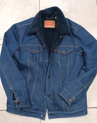 Levi s Sherpa Denim Trucker  Blue Jacket L Excellent