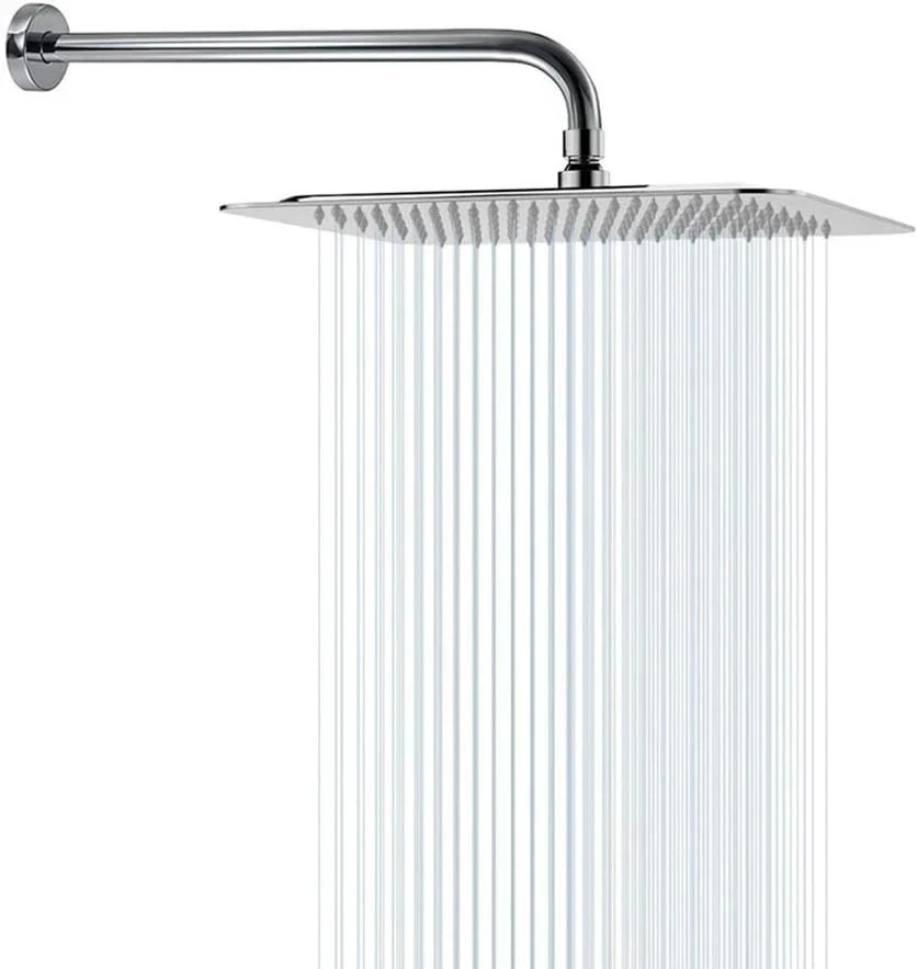Square Rain Shower Head with Extension Arm, Large Stainless Steel Rainfall Showe