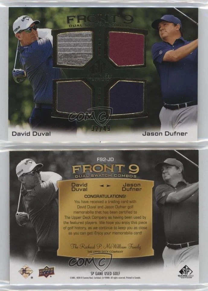 2024 SP Game Used Front 9 Dual Swatch Combos 32/49 David Duval Jason Dufner - Image 3 of 3