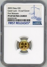 2025 Palau Ounce of Luck Four Leaf Clover 1g GOLD Coin NGC 69 First Release
