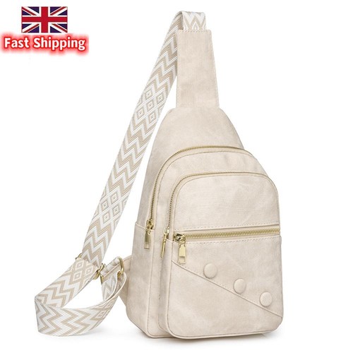 Sling Bag PU Leather Crossbody Purse Fashion Fanny Packs for Women Men (White)