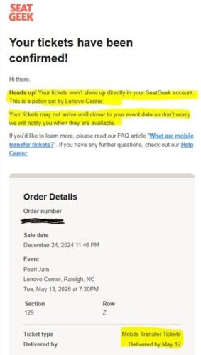 Pearl Jam - Dark Matter Tour - 2 Tickets - Raleigh NC - May 13, 2025 - Picture 2 of 2
