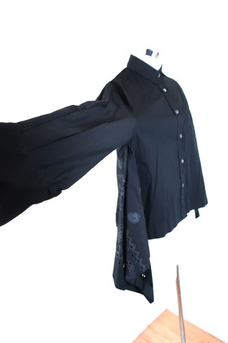 SACAI Japan BLack Cotton Long Sleeve Top Blouse Shirt Small XS 0 2 3 4 - Picture 14 of 23