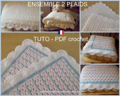 Ensemble de 2 PDF CROCHET : Plaid aux rangs colorés & aux jolis points fantaisie - Photo 1/4
