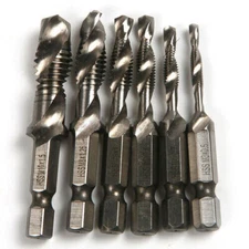 6PCS 1/4" Hex Shank SAE Tap Combination Drill Bit Set Screw Thread Tap Bit C#