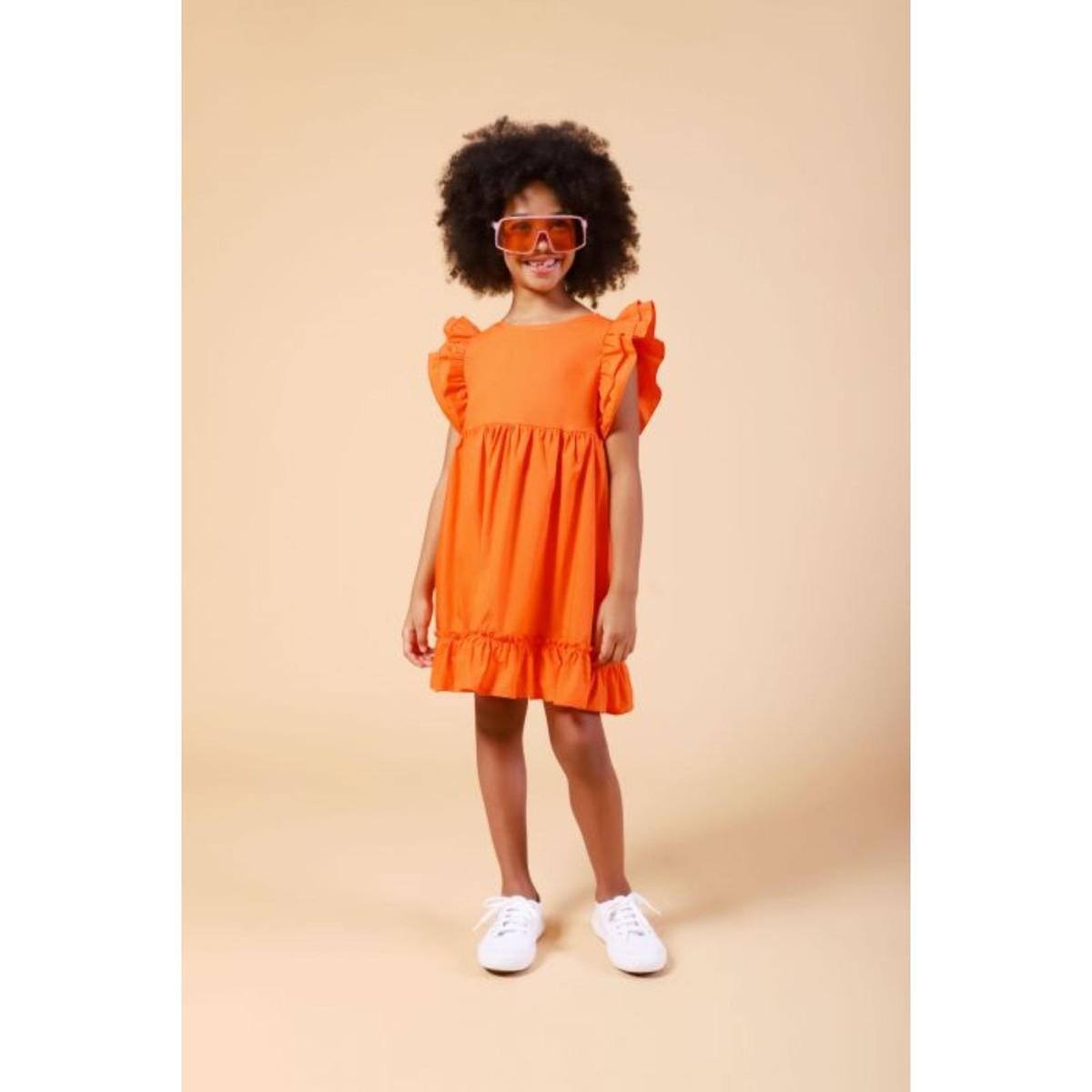 DIXIE Abito vestito bambina cotone con balza arancione MADE IN