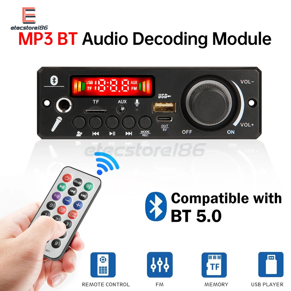200W Amplifier Bluetooth 5.0 Audio Decoder Board USB FM Radio MP3 Music Player - Bild 3 von 4