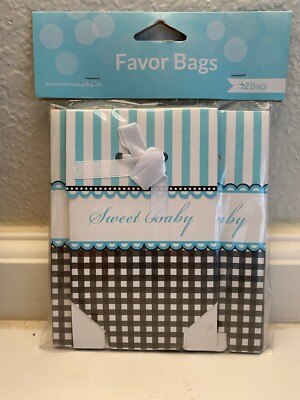 Creative Converting Sweet Baby Feet Blue Boy Baby Shower 12 Favor Bags w/Ribbon