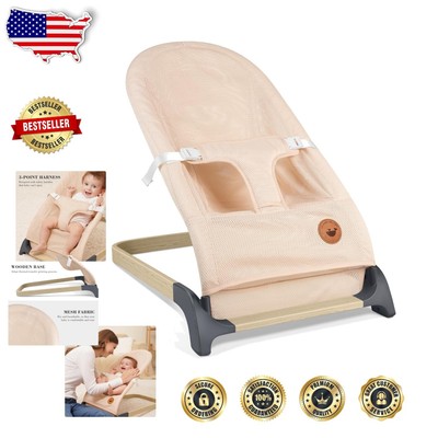 Light Pink Portable Baby Bouncer with Ergonomic Mesh Seat and Natural Vibration