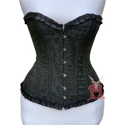 Vollbrustkorsett Schwarz Brokat Corsage Overbust Brocade Steampunk Corset