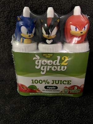 Set of 3 Good 2 Grow Juice W/ Topper Sonic Knuckles And Shadow APPLE Juice NEW